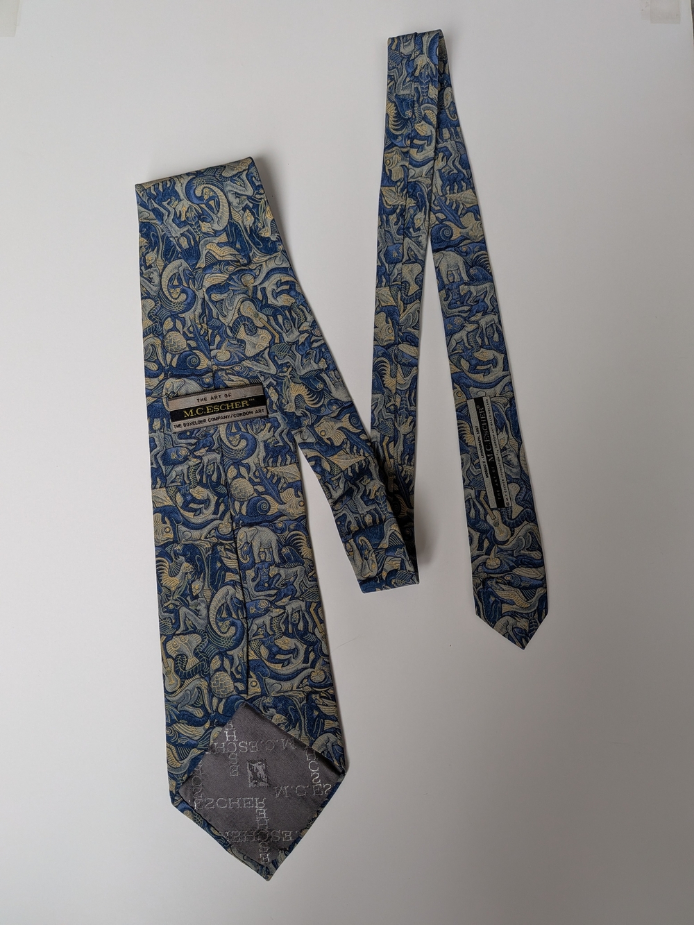 Vintage M.C. Escher Blue Animal Tessellation Art Tie